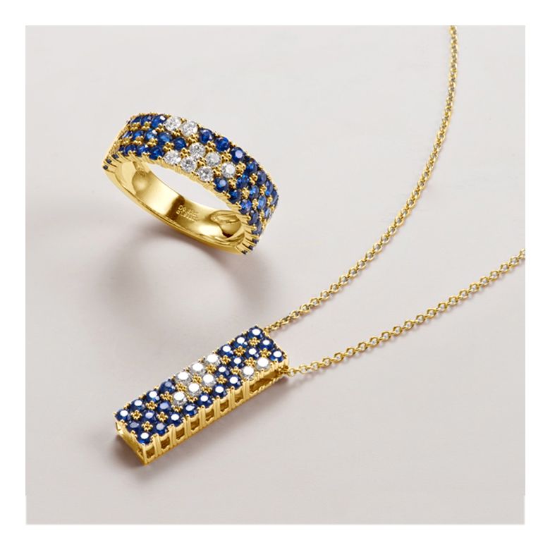 Bague blue lagoon - Pavée saphir & diamant - Or jaune - 4