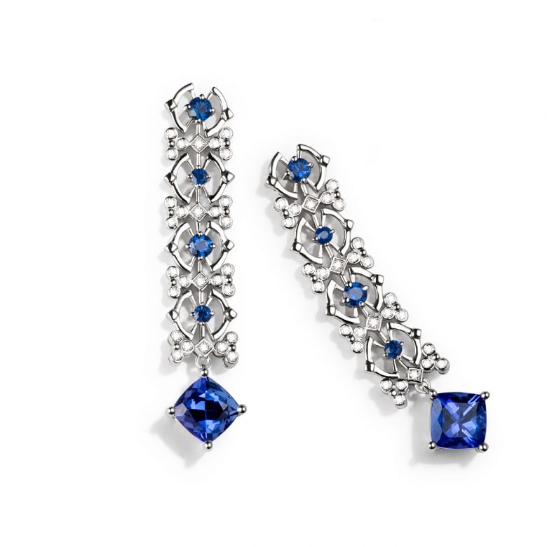 Boucle d oreille saphir bleu, diamant - Or blanc - 3