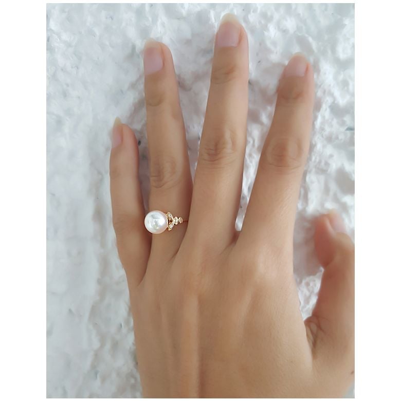 Bague or perle du Japon - Perle Akoya blanche - Or jaune, diamants - 4