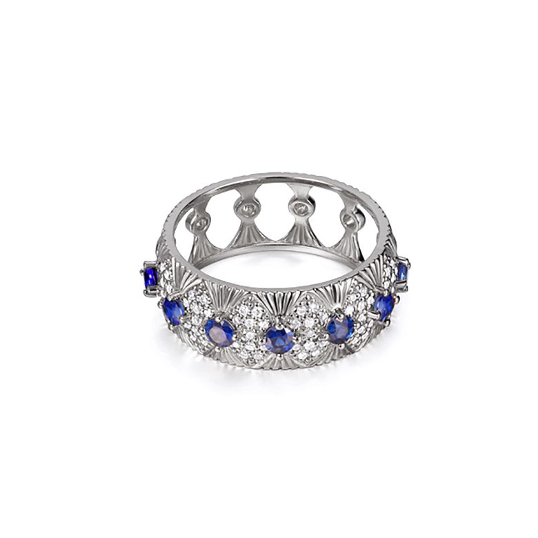 Bague Sixtine - Frivole, Rococo - Or blanc, saphir, diamant - 5