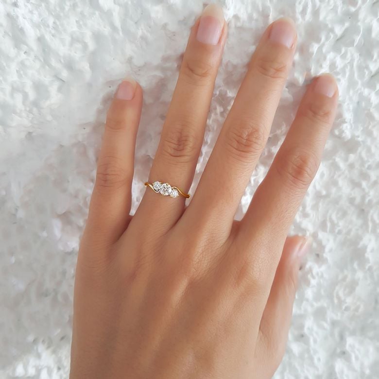 Solitaire trilogie or jaune - Bague de fiançaille 3 diamants | Trilogie - 2