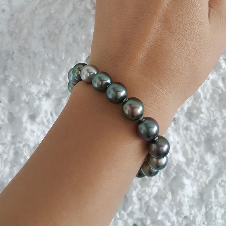 Bracelet perles de Tahiti multicolores - 9/10mm - Fermoir en or - 6
