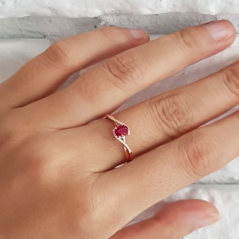 Bague Rubis 0.35ct & Diamants Or Rose 18cts| Gemperles - 7