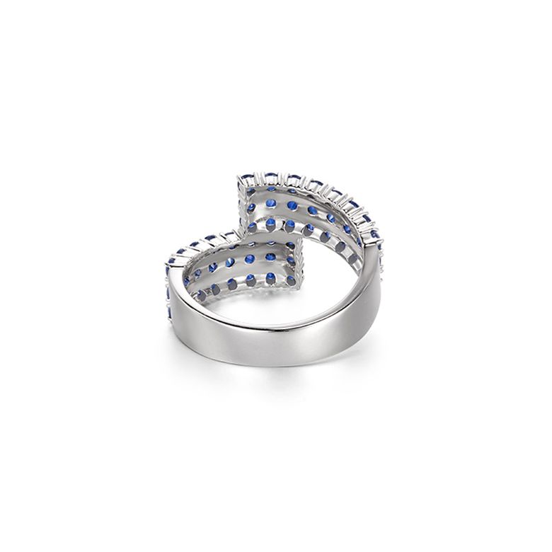 Bague contemporaine or blanc. Pavage géométrique saphir  - 10