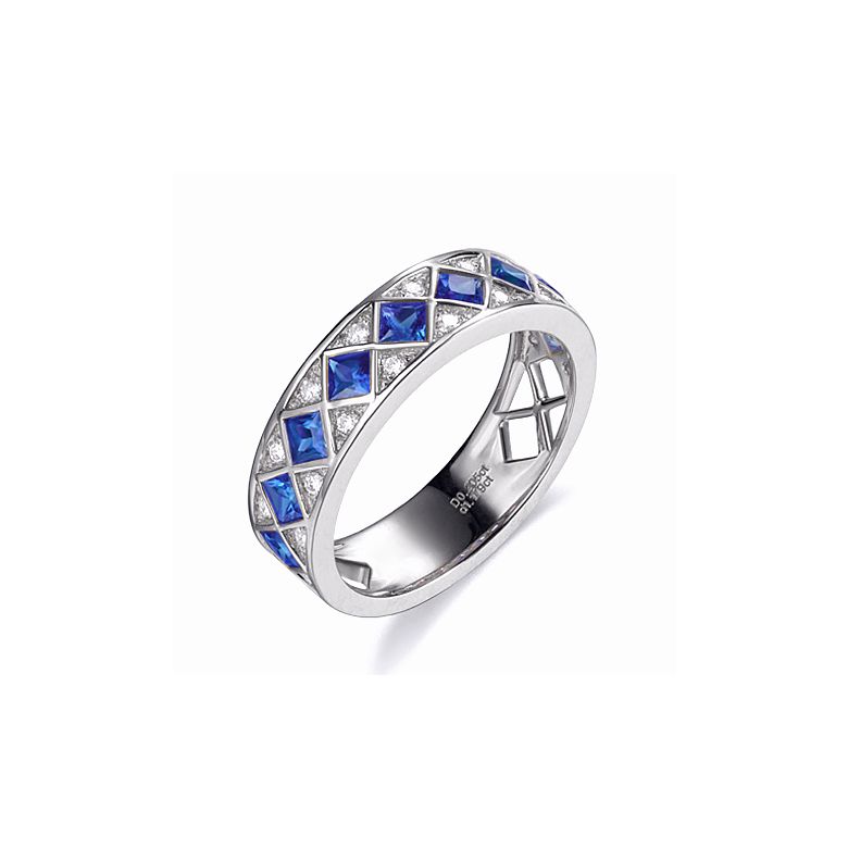 Bague saphir Dame de carreau -  Or blanc, diamant - 1