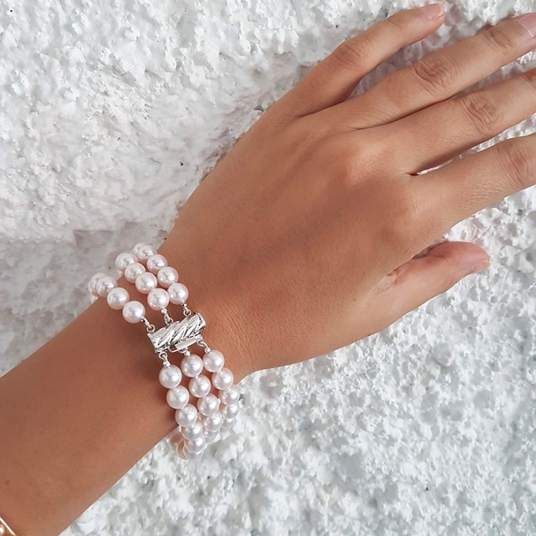 Bracelet 3 rangs - Bracelet perles Japon - Perle Akoya - 6.5/7mm - 4