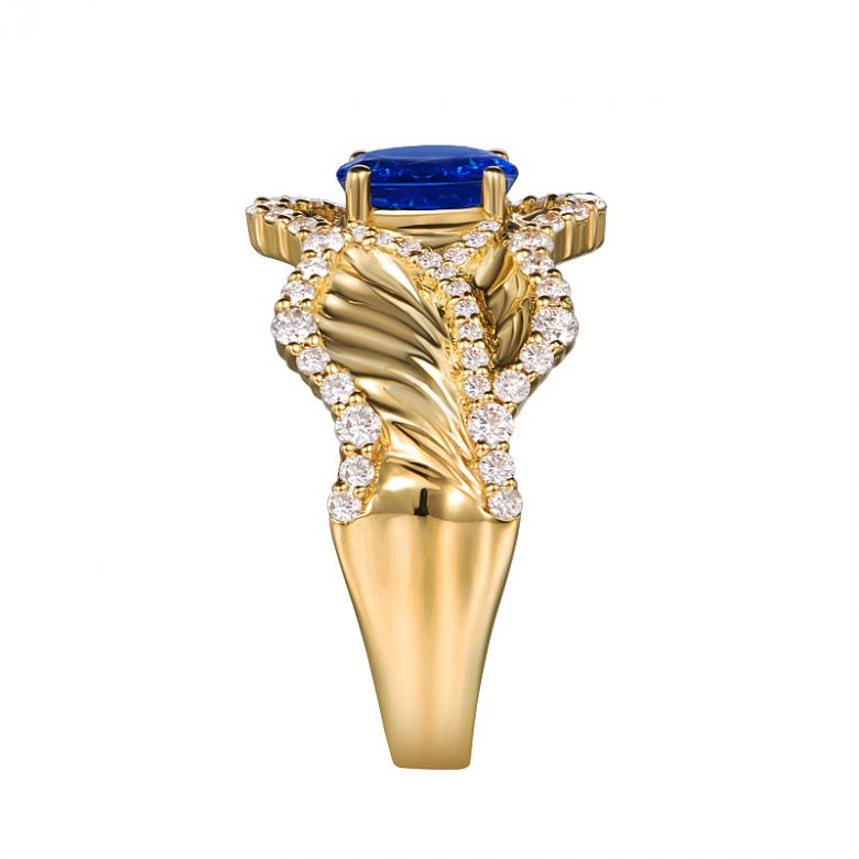 Bague floraison saphir ovale 1.10cts & diamants. Or jaune - 5