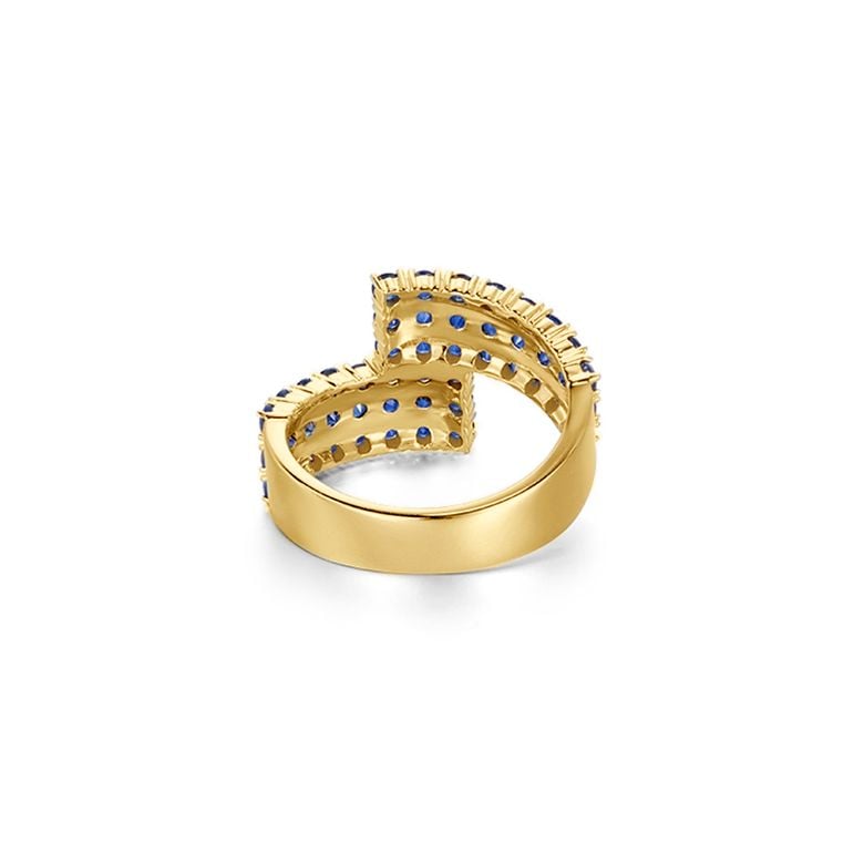 Bague contemporaine or jaune. Pavage géométrique saphir  - 4
