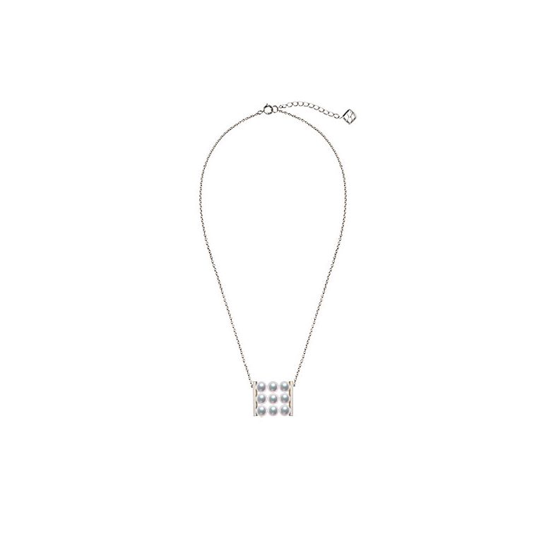Pendentif 9 perles Akoya. Rails or blanc. Perles damier. Tezuka - 6