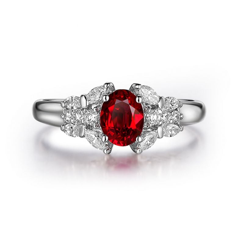 Bague Fiancaille Carlita Rubis Diamants Or Blanc  - 2