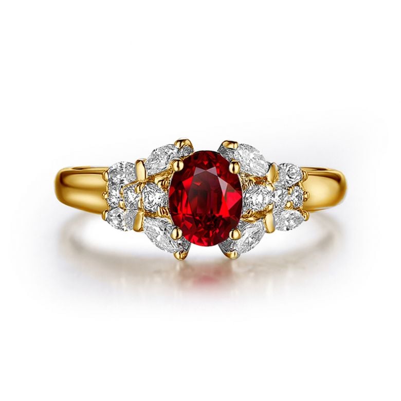 Bague Fiancaille Carlita Rubis Diamants Or Jaune - 2