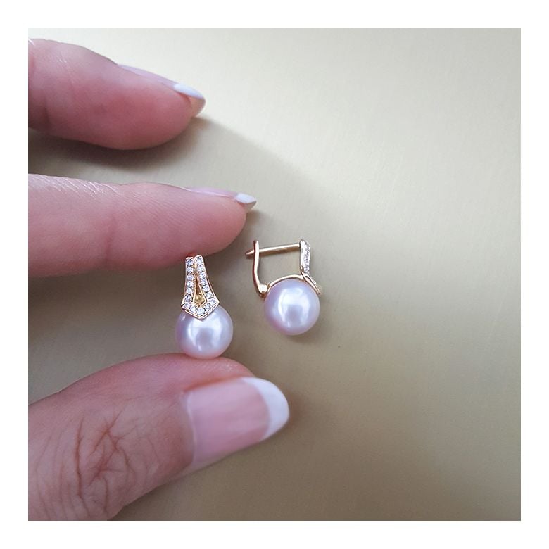 Boucles oreilles perles Japon. Pendants Michiko Or jaune, diamants. - 6