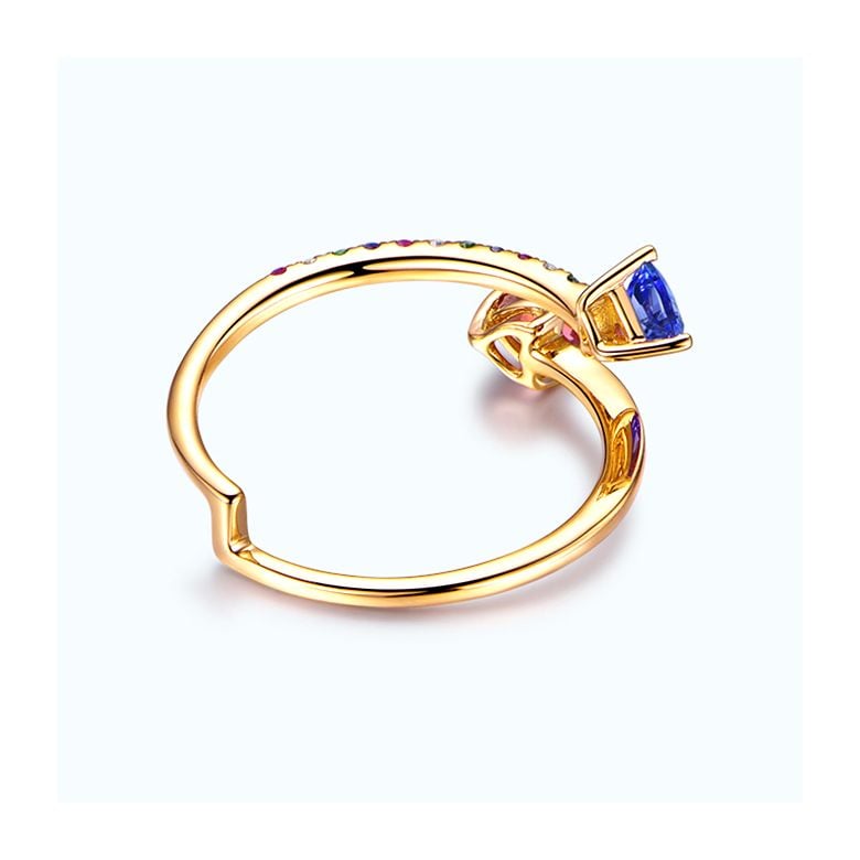 Bague signaux inversés. Or jaune, Saphirs - 4