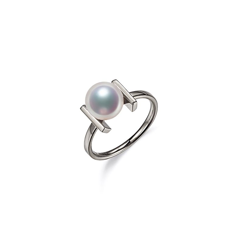 Bague moderne perle Akoya du Japon et or blanc 18 carats - 1