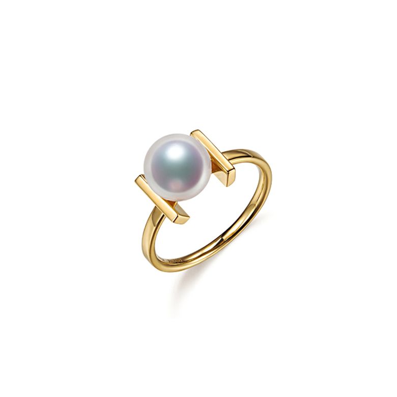 Bague moderne perle Akoya du Japon et or jaune 18 carats - 1