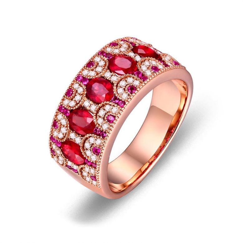 Bague Orientale à Paris. Or rose, Rubis et diamants - 1