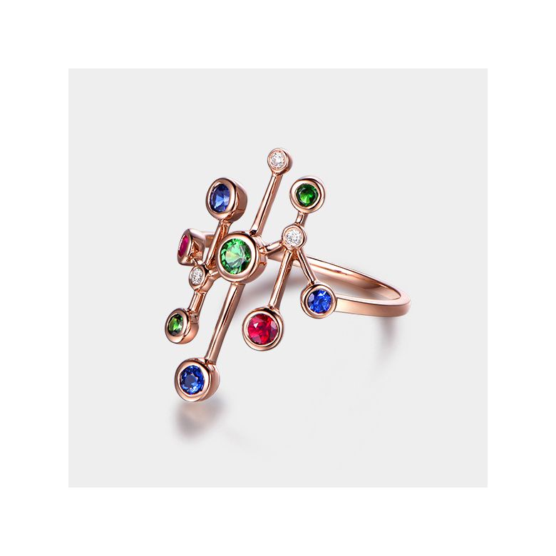 Bague Or rose, pierres précieuses. Gouttes d'amour - 10