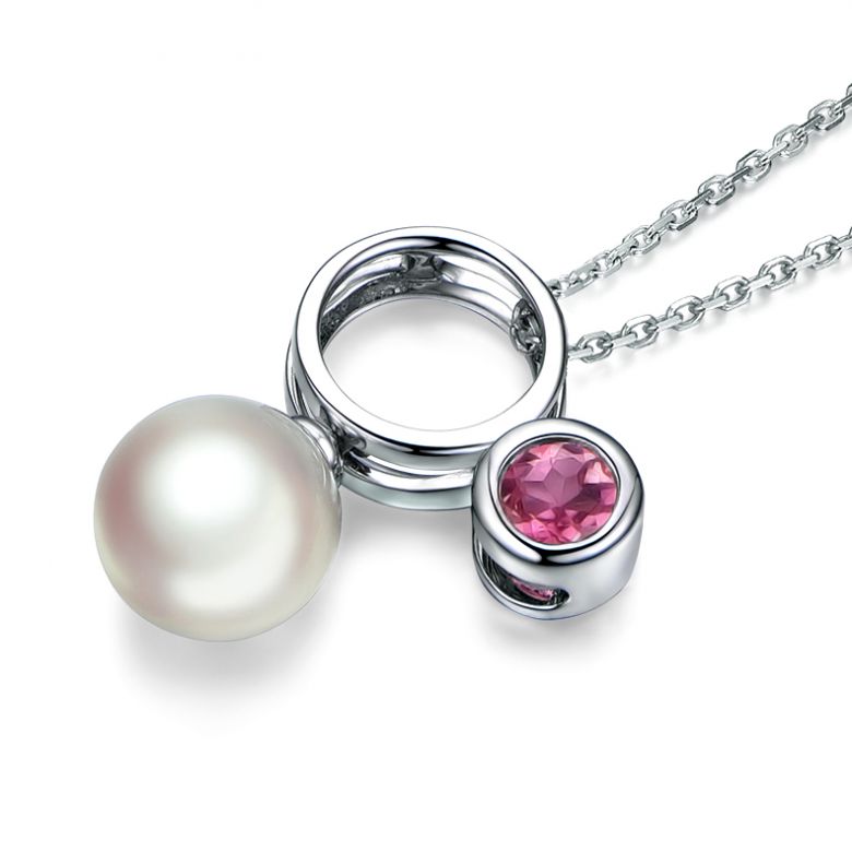 Collier pendentif Aiko. Perle Akoya et tourmaline - 7