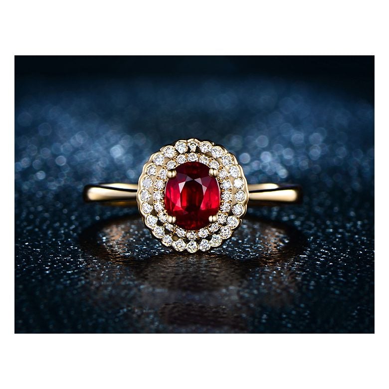 1 rubis, des diamants et de l'or jaune : Bague Florali - 3