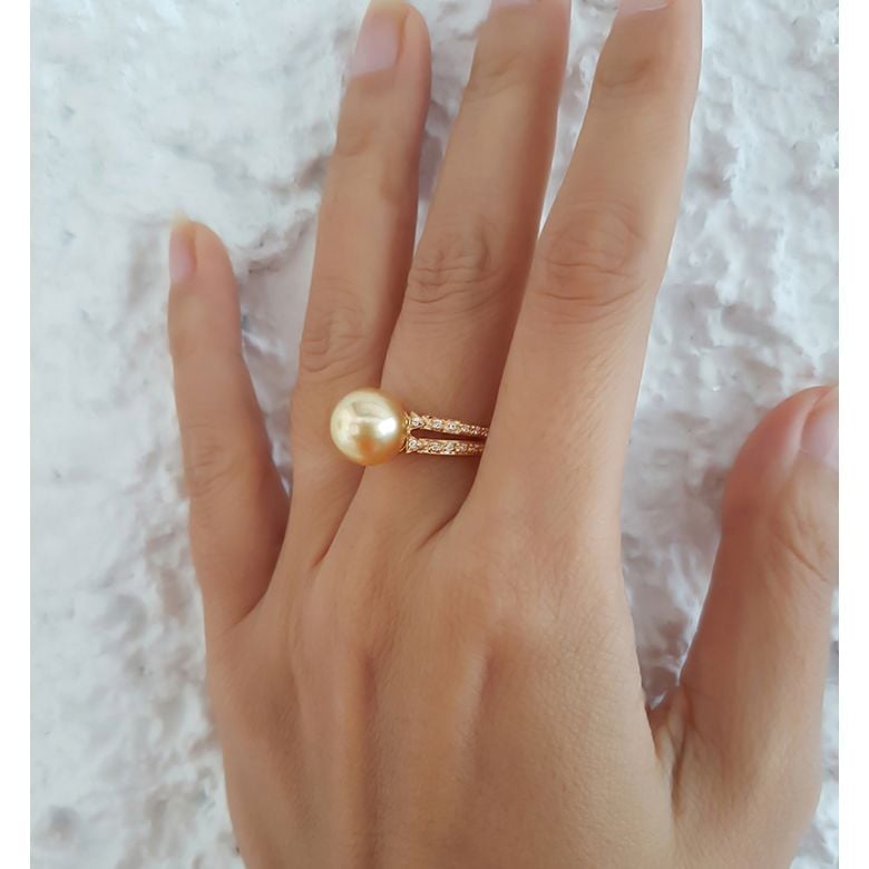 Bague des Australes - Perle d'Australie dorée - Or jaune, diamants - 8