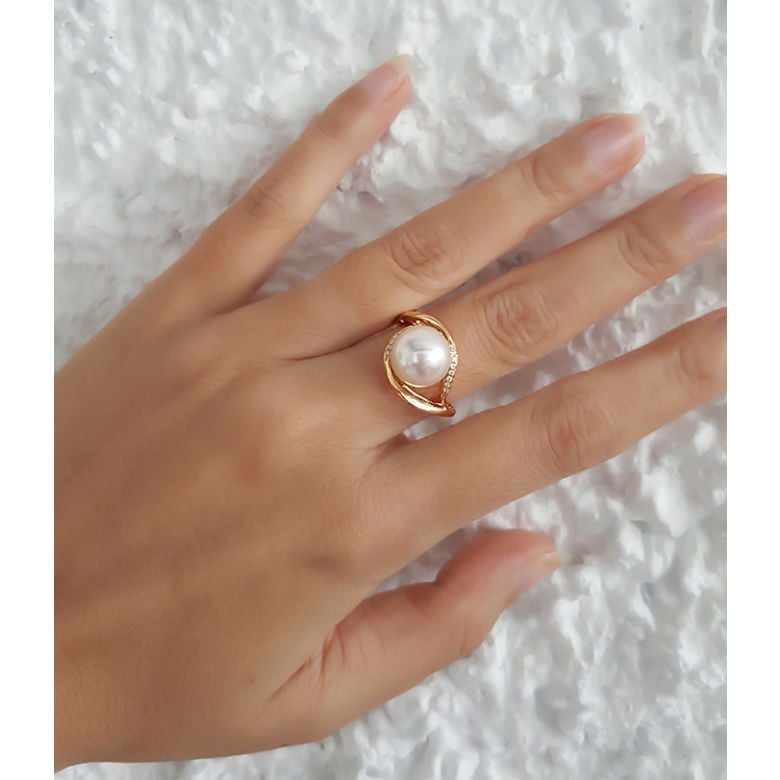 Bague femme perle - Or jaune, diamants - Perle de culture blanche - 6