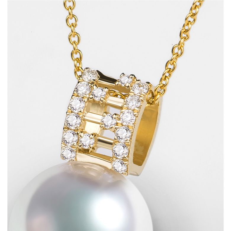 Pendentif Mikiko perle Akoya du Japon. Or jaune, diamants - 3