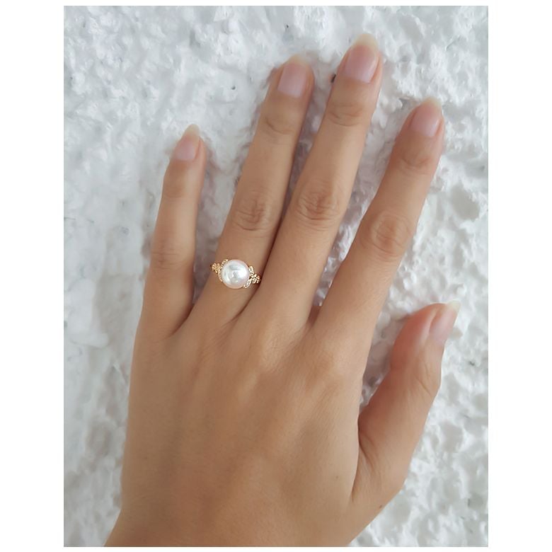 Bague or perle du Japon - Perle Akoya blanche - Or jaune, diamants - 2