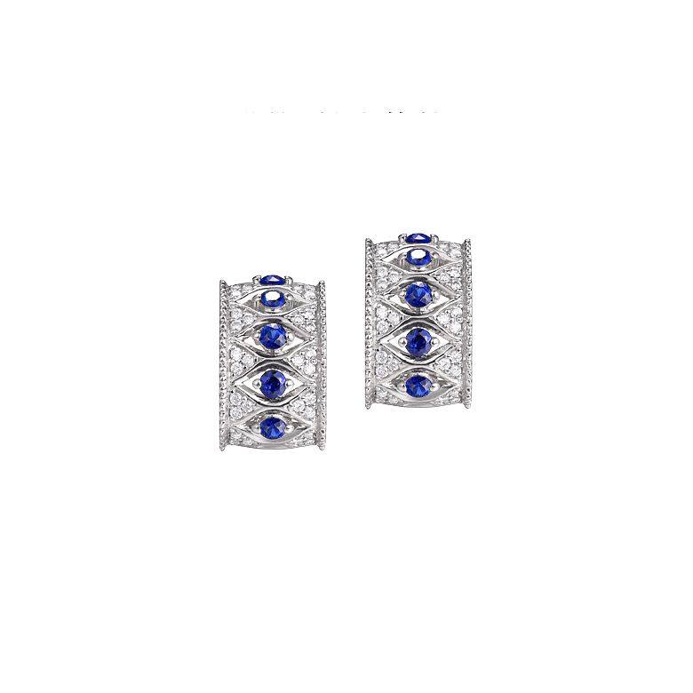 Boucles Oreilles Or blanc, saphir & diamant - 1