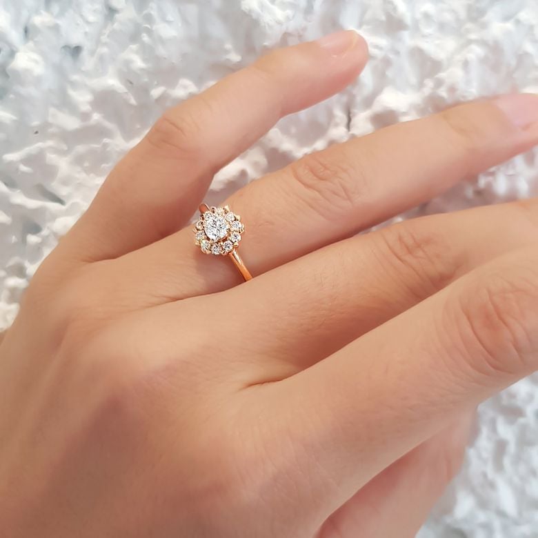 Solitaire Coeur Caillouté - Or Jaune & Pavage diamants 0.43ct | Gemperles - 7