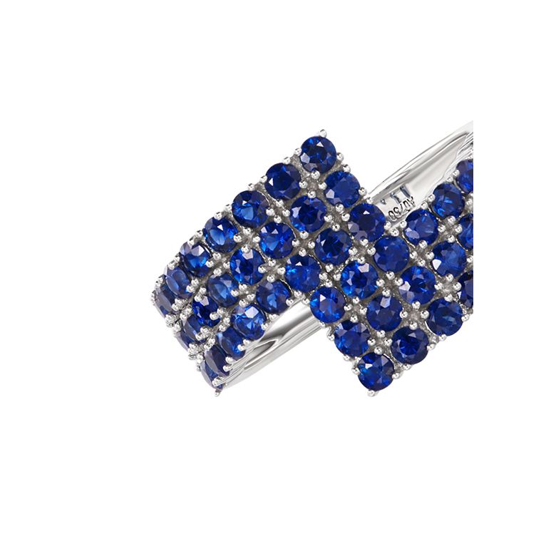 Bague contemporaine or blanc. Pavage géométrique saphir  - 6