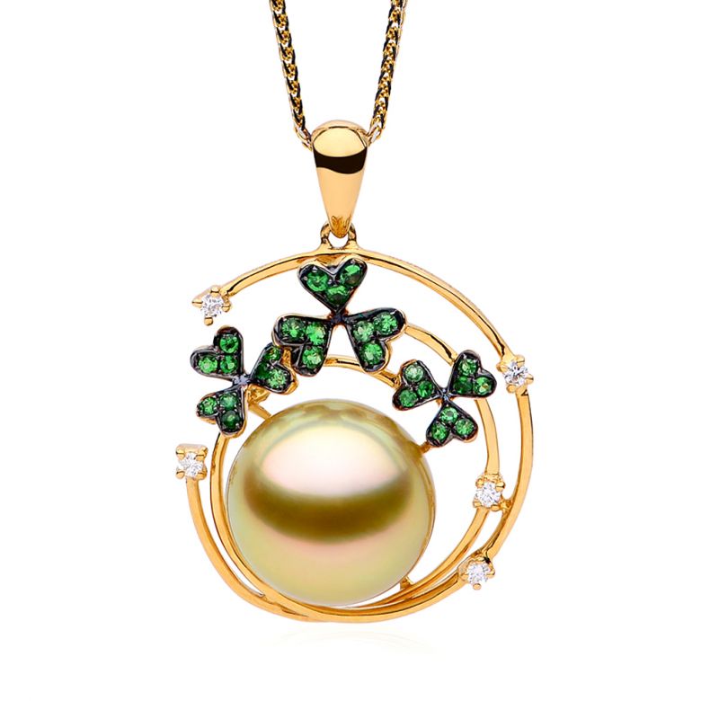 Pendentif jardin d'été. Perle d'Australie, diamants, grenat vert - 1