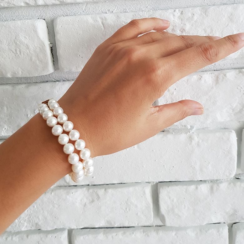 Bracelet double rang perles de culture - Perle blanche Chine - 7/7.5mm - 3