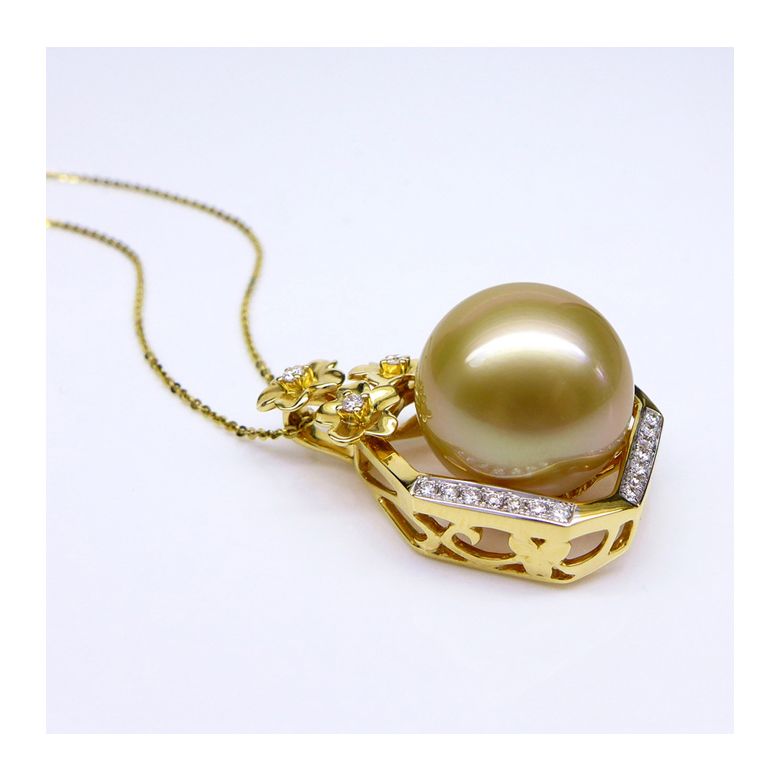Pendentif parfum précieux -  Or jaune & diamants - Perle dorée - 4