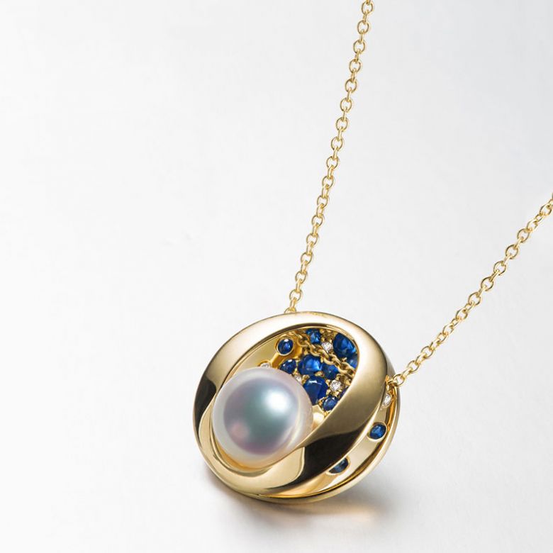 Pendentif constellation seiza I Perle Akoya, diamant, saphir, or jaune - 4