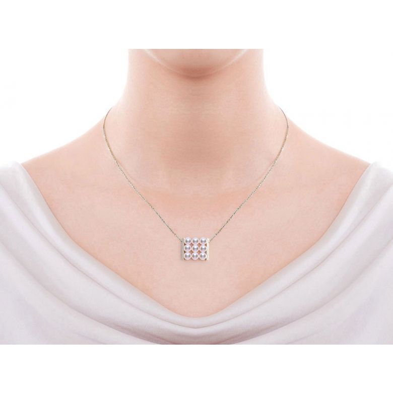 Pendentif 9 perles Akoya. Rails or blanc. Perles damier. Tezuka - 2