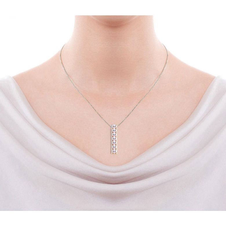 Pendentif 9 perles Akoya et or blanc. Disposition rail. Tsukushi - 2