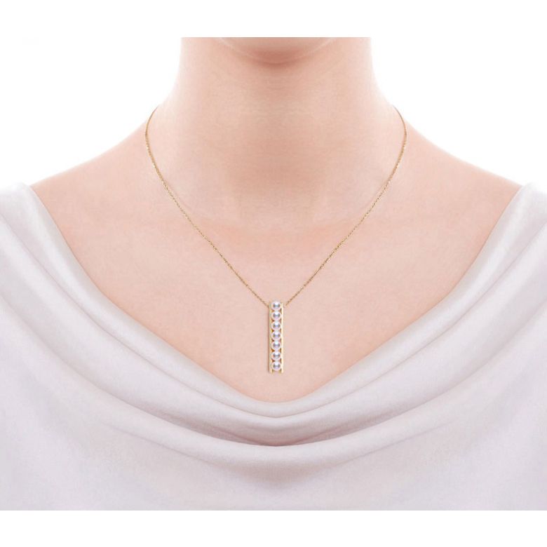 Pendentif 9 perles Akoya et or jaune. Disposition rail. Tsukushi - 2