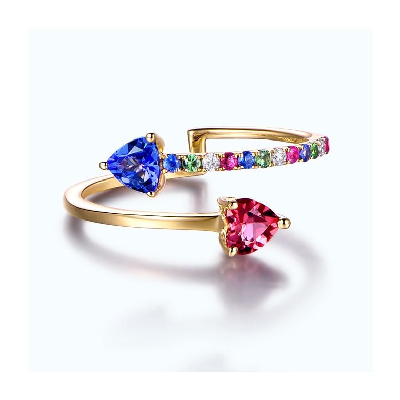 Bague signaux inversés. Or jaune, Saphirs - 3