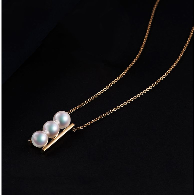 Pendentif 3 perles Akoya et or jaune. Disposition rail. Takana - 4