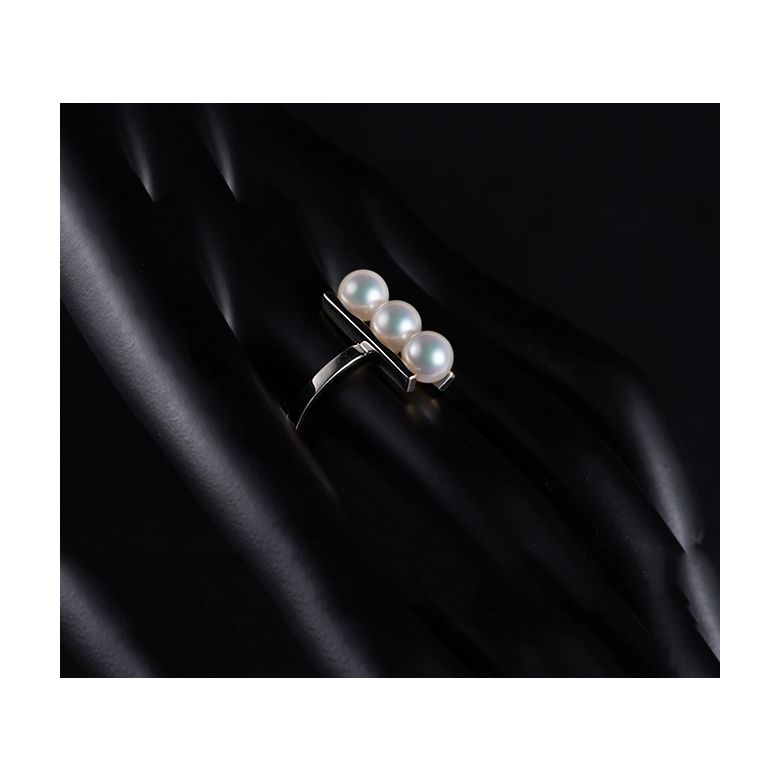 Bague 3 perles Akoya alignées et or blanc 18 carats - 7
