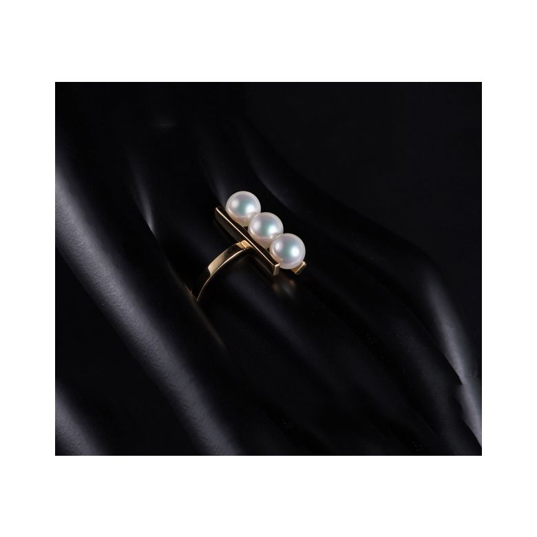 Bague 3 perles Akoya alignées et or jaune 18 carats - 6