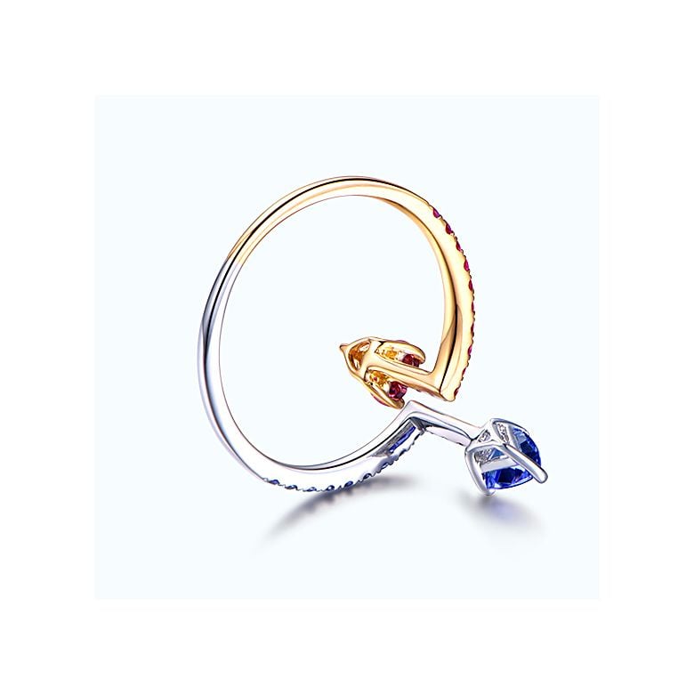 Bague Univers parallèles. Or blanc, jaune et pierres précieuses - 7