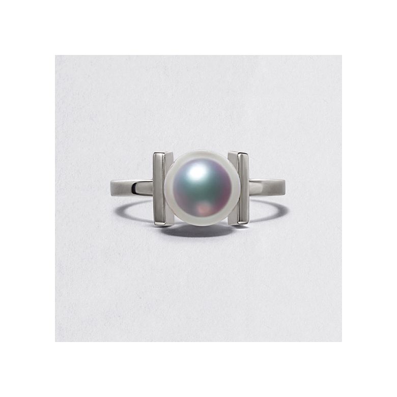 Bague moderne perle Akoya du Japon et or blanc 18 carats - 2