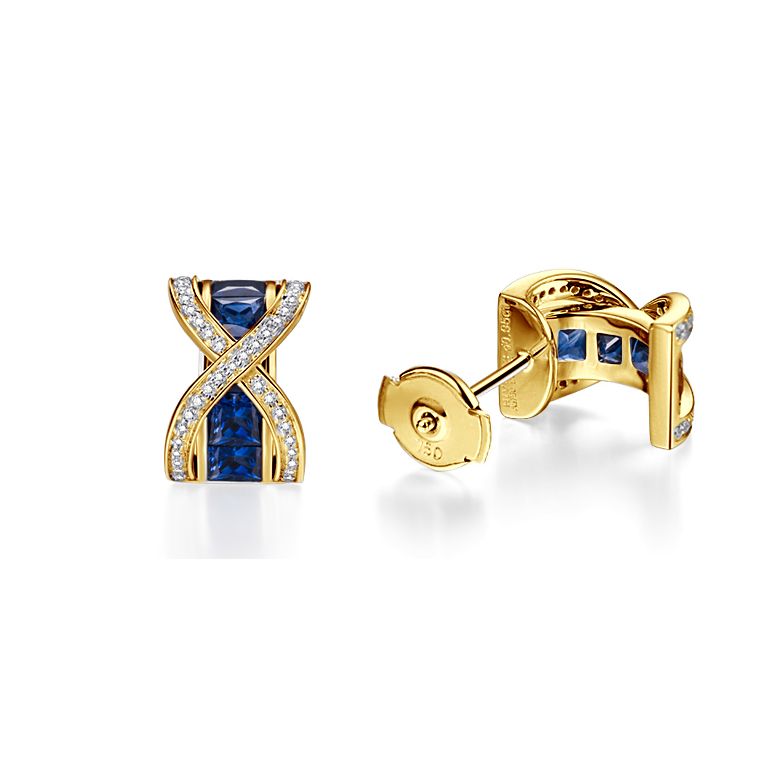 Boucles Oreilles sens de nos vies. En saphirs, diamants et Or jaune - 8