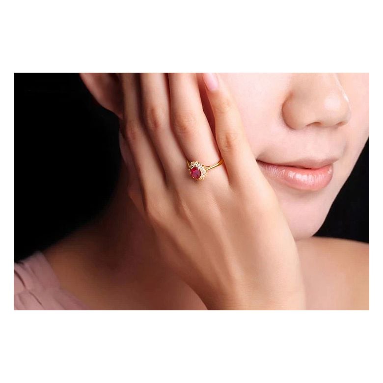 Bague rubis Or jaune. Double pavage diamants. Inspiration florale - 10