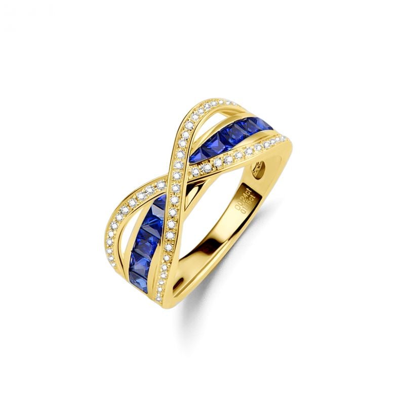 Bague sens de nos vies. Saphirs bleus, diamants et Or jaune - 1