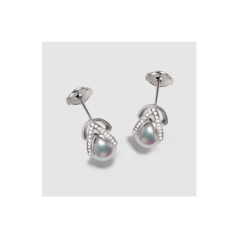 Boucle d oreille or blanc - diamant - Perle Akoya Japon - Masako - 6