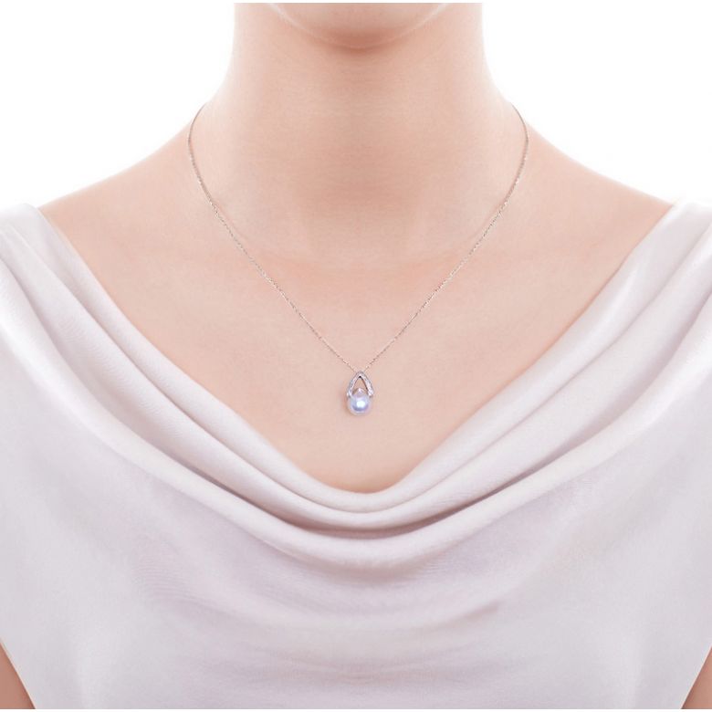 Pendentif perle Akoya Japon. Diamant, Or blanc I Masako - 2