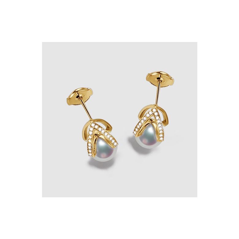 Boucle d oreille or jaune - diamant - Perle Akoya Japon - Masako - 3
