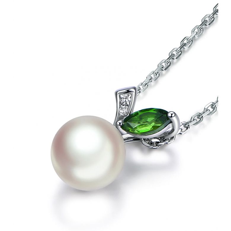 Pendentif perle Akoya. Or blanc, diamants et Péridot - 9